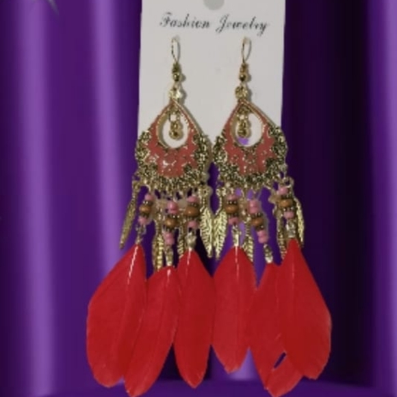 Feather earrings for women, vintage bohemian style with dreamcatcher .5 Inches - Picture 4 of 6